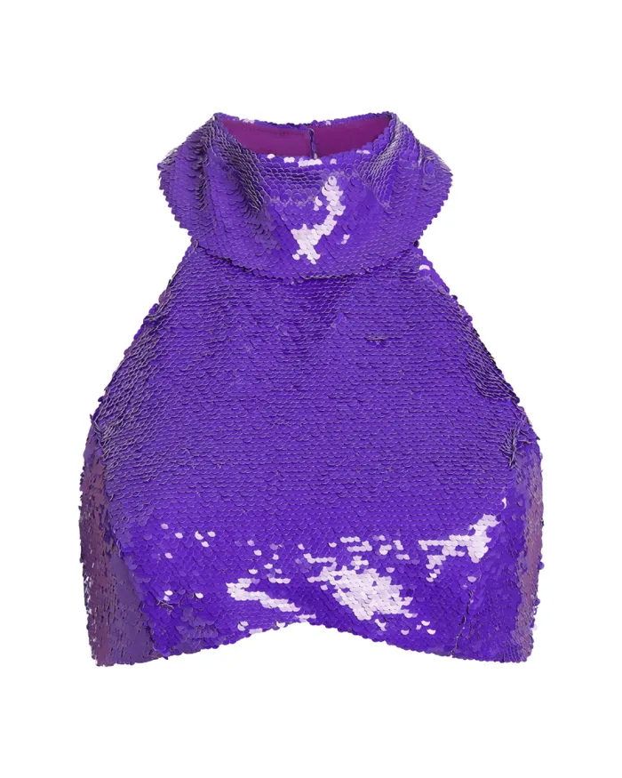 Women Matching Sets PatBO Sequin Mock Neck Top FINAL SALE Purple