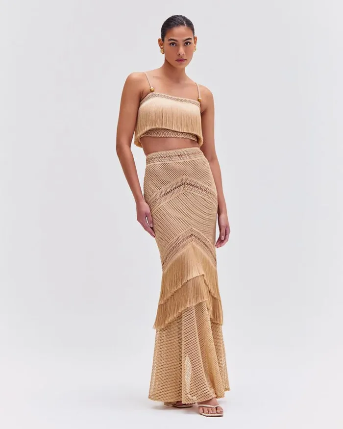 Women Matching Sets PatBO SLEEVELESS FRINGE CROPPED TOP Gold