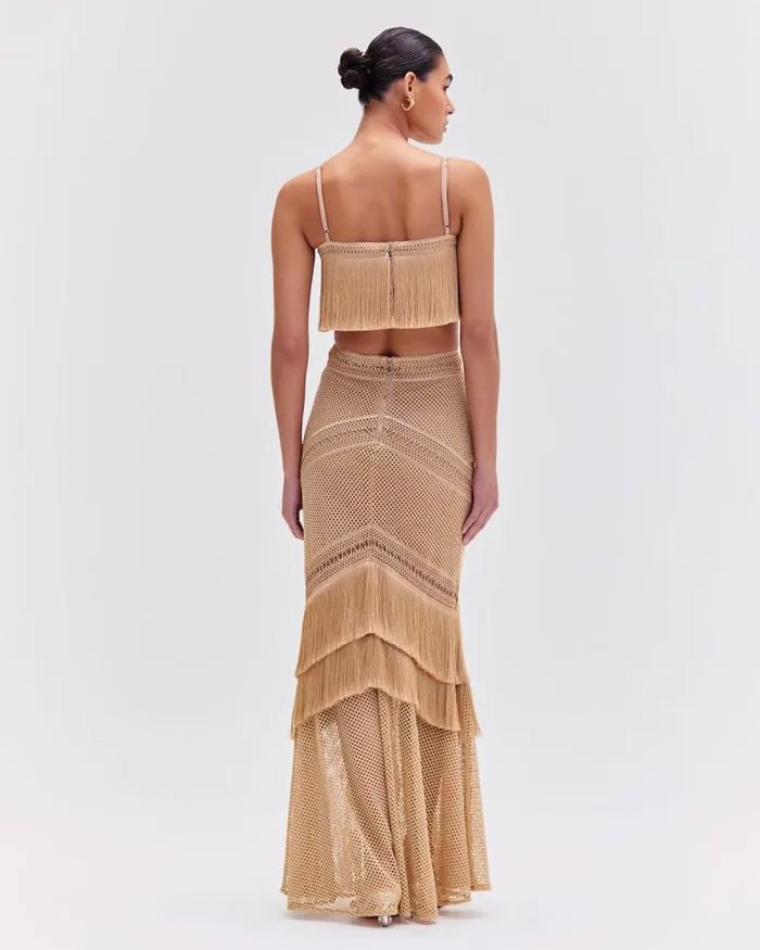 Women Matching Sets PatBO SLEEVELESS FRINGE CROPPED TOP Gold