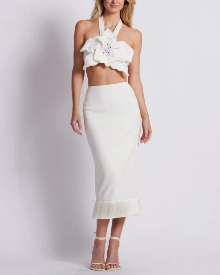 Women Matching Sets PatBO Stretch Midi Skirt FINAL SALE Ivory