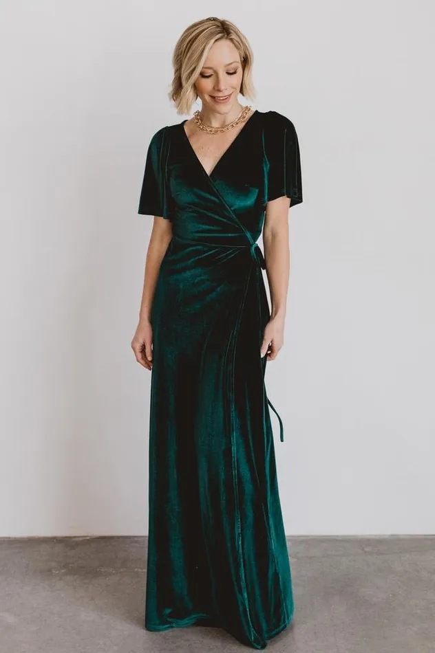 Women Meghan Velvet Wrap Maxi Dress Emerald Baltic Born Maxi Dresses