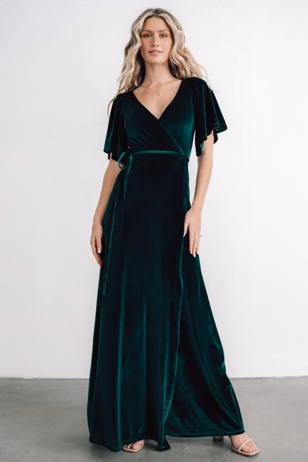 Women Meghan Velvet Wrap Maxi Dress Emerald Baltic Born Maxi Dresses Women Meghan Velvet Wrap Maxi Dress Emerald Baltic Born Maxi Dresses