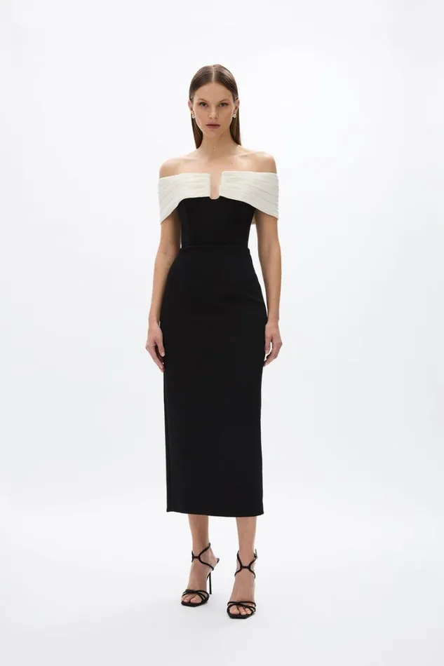 Women Midi Dresses Rachel Gilbert Aven Dress BlackIvory