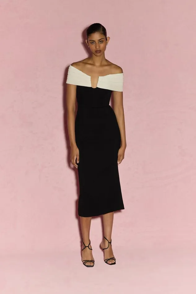Women Midi Dresses Rachel Gilbert Aven Dress BlackIvory Women Midi Dresses Rachel Gilbert Aven Dress BlackIvory