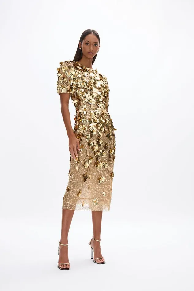 Women Midi Dresses Rachel Gilbert Hugo Dress Gold