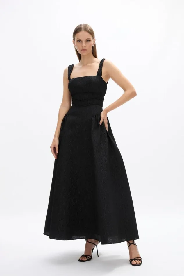 Women Midi Dresses Rachel Gilbert Sophia Strap Dress Black