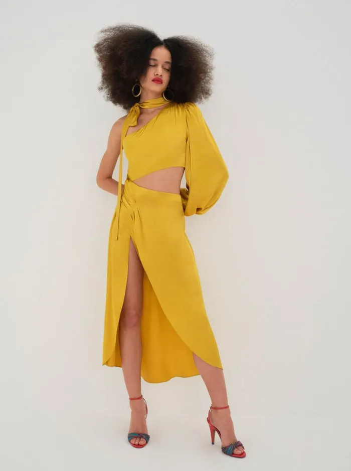 Women Mila Midi Dress Yellow For Love and Lemons Dresses