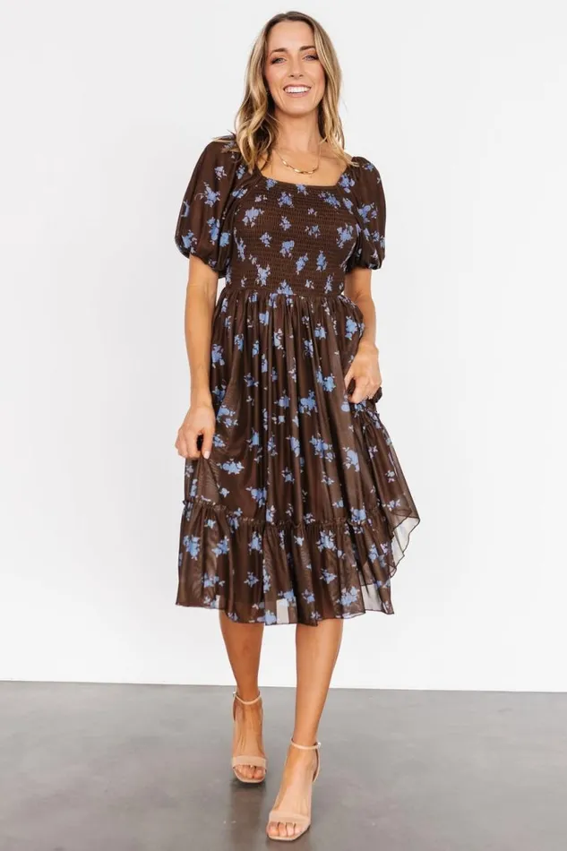 Women Millar Midi Dress Brown Blue Floral Baltic Born The Guest Edit