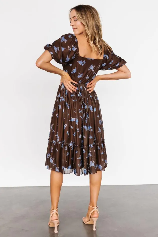 Women Millar Midi Dress Brown Blue Floral Baltic Born The Guest Edit Women Millar Midi Dress Brown Blue Floral Baltic Born The Guest Edit