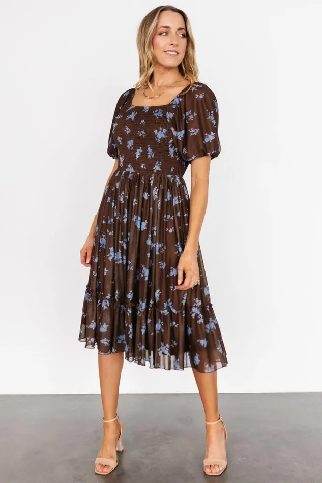 Women Millar Midi Dress Brown Blue Floral Baltic Born The Guest Edit Women Millar Midi Dress Brown Blue Floral Baltic Born The Guest Edit