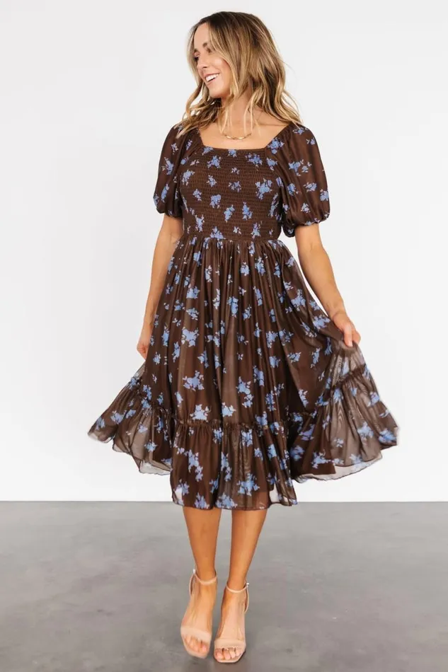 Women Millar Midi Dress Brown Blue Floral Baltic Born The Guest Edit Women Millar Midi Dress Brown Blue Floral Baltic Born The Guest Edit