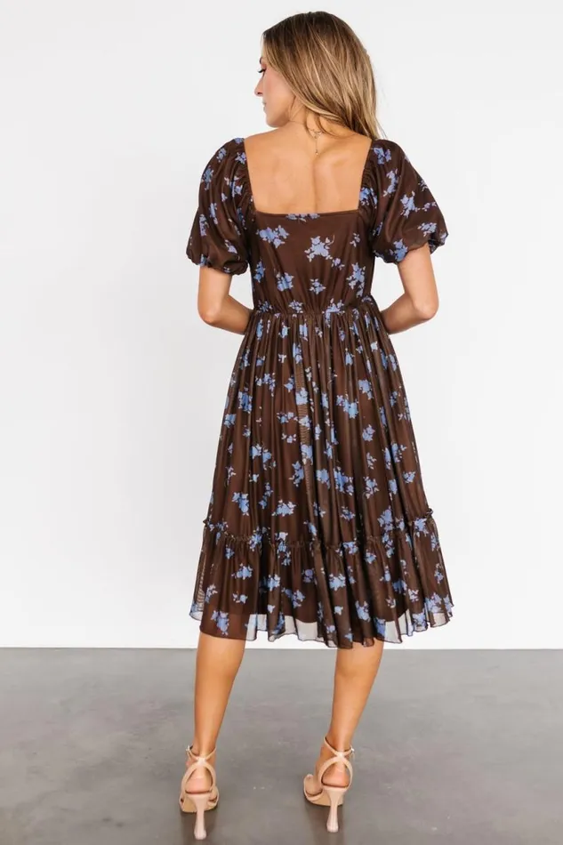 Women Millar Midi Dress Brown Blue Floral Baltic Born The Guest Edit Women Millar Midi Dress Brown Blue Floral Baltic Born The Guest Edit