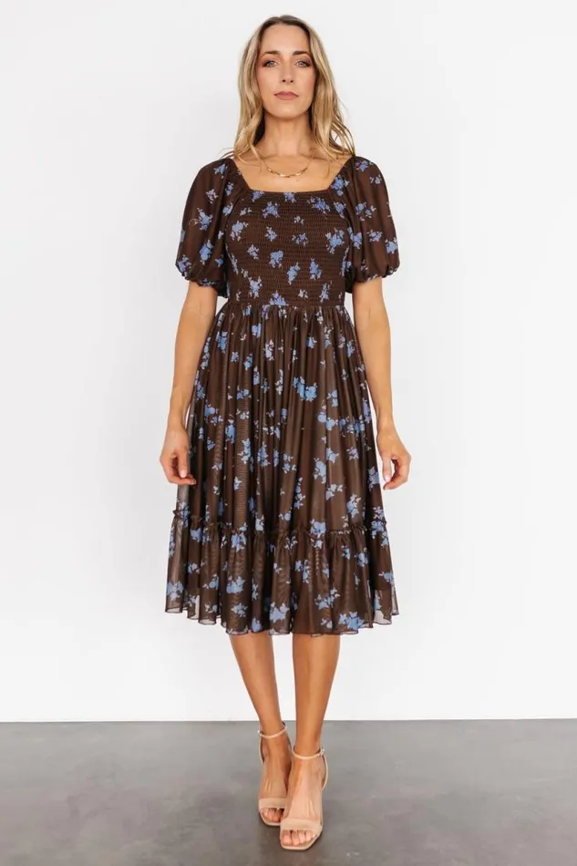 Women Millar Midi Dress Brown Blue Floral Baltic Born The Guest Edit Women Millar Midi Dress Brown Blue Floral Baltic Born The Guest Edit