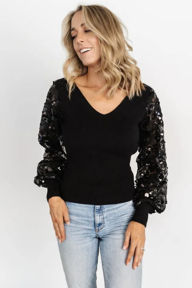 Women Mina Sequin Sleeve Top Black Baltic Born Embellished and Sequined Women Mina Sequin Sleeve Top Black Baltic Born Embellished and Sequined