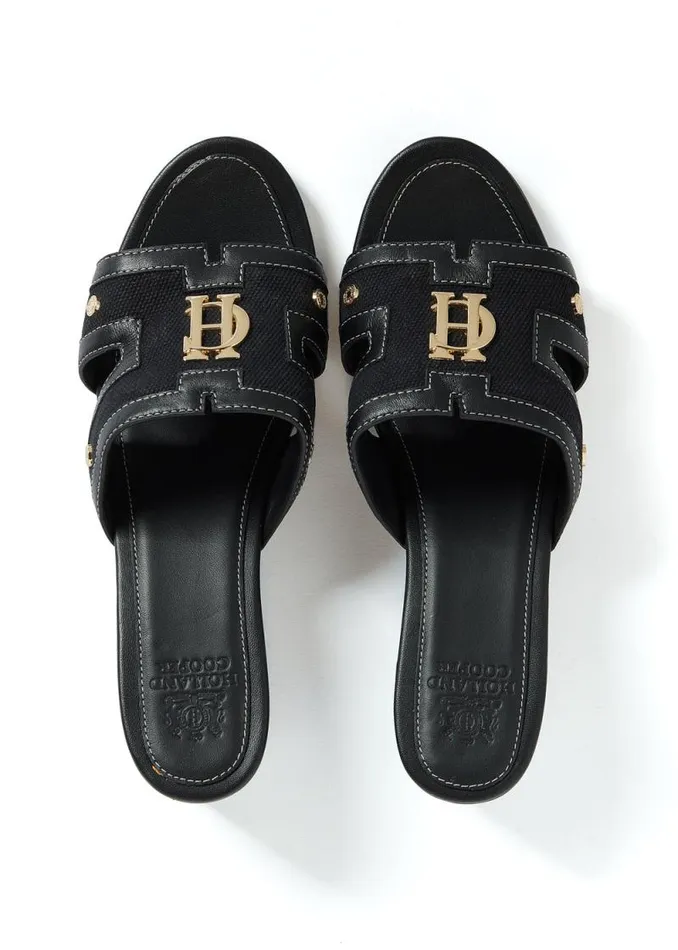 Women Monogram Mule Black Canvas Holland Cooper Sandals and Slides Women Monogram Mule Black Canvas Holland Cooper Sandals and Slides