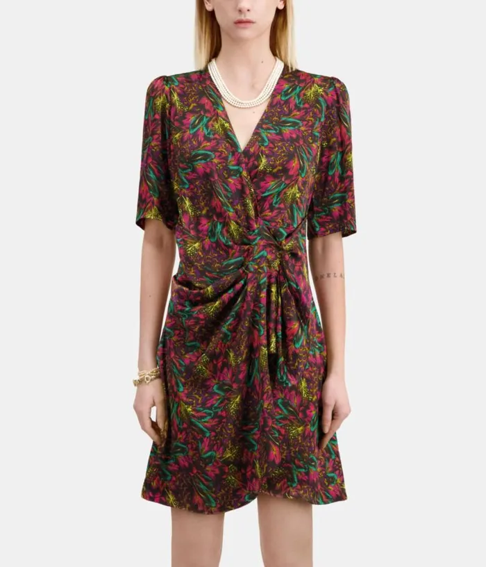 Women Multicolor Feather Print Short Sleeve Short Dress With Draping THE KOOPLES Dresses and Jumpsuits Women Multicolor Feather Print Short Sleeve Short Dress With Draping THE KOOPLES Dresses and Jumpsuits
