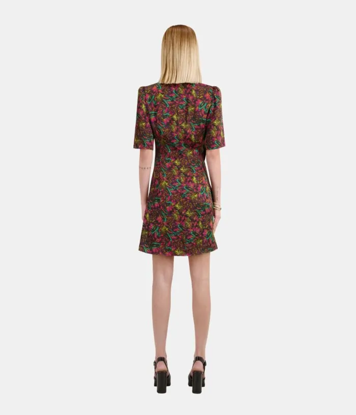 Women Multicolor Feather Print Short Sleeve Short Dress With Draping THE KOOPLES Dresses and Jumpsuits Women Multicolor Feather Print Short Sleeve Short Dress With Draping THE KOOPLES Dresses and Jumpsuits