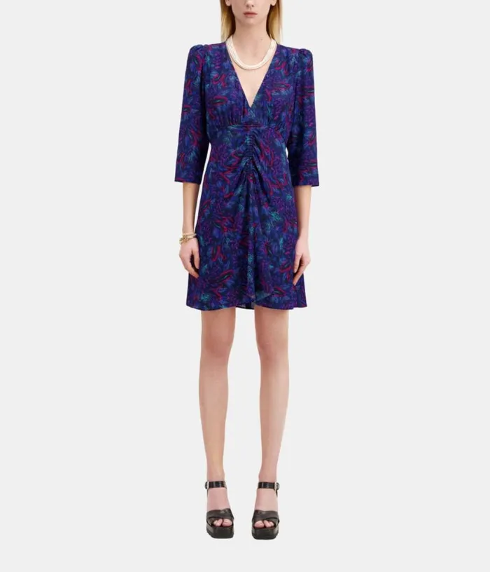 Women Multicolor Printed 34 Sleeve Short Dress With Shirring THE KOOPLES Dresses and Jumpsuits Women Multicolor Printed 34 Sleeve Short Dress With Shirring THE KOOPLES Dresses and Jumpsuits