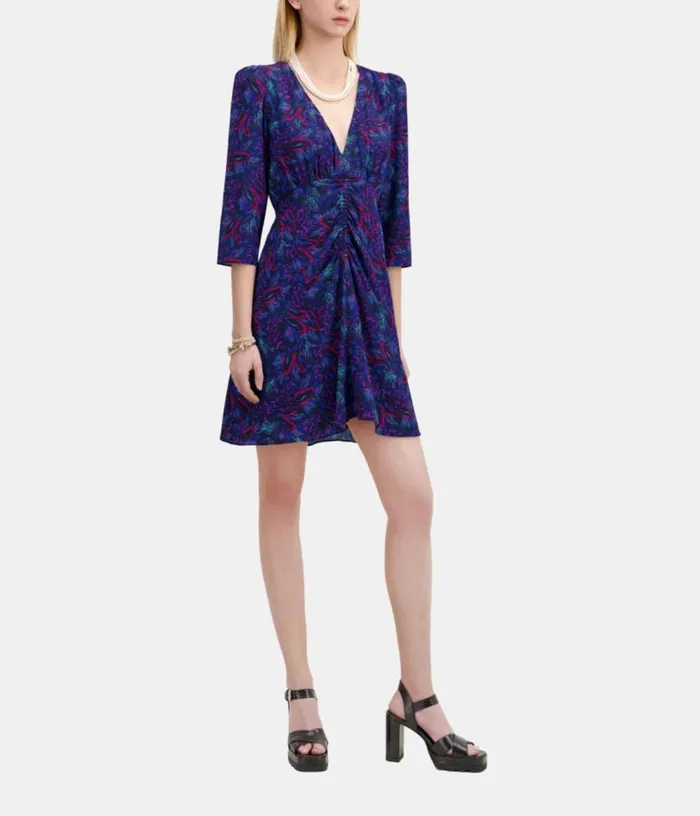 Women Multicolor Printed 34 Sleeve Short Dress With Shirring THE KOOPLES Dresses and Jumpsuits Women Multicolor Printed 34 Sleeve Short Dress With Shirring THE KOOPLES Dresses and Jumpsuits