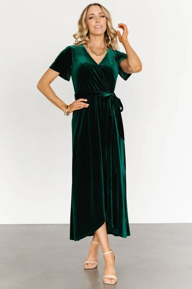 Women Nadine Velvet Midi Dress Green Baltic Born Bump Friendly