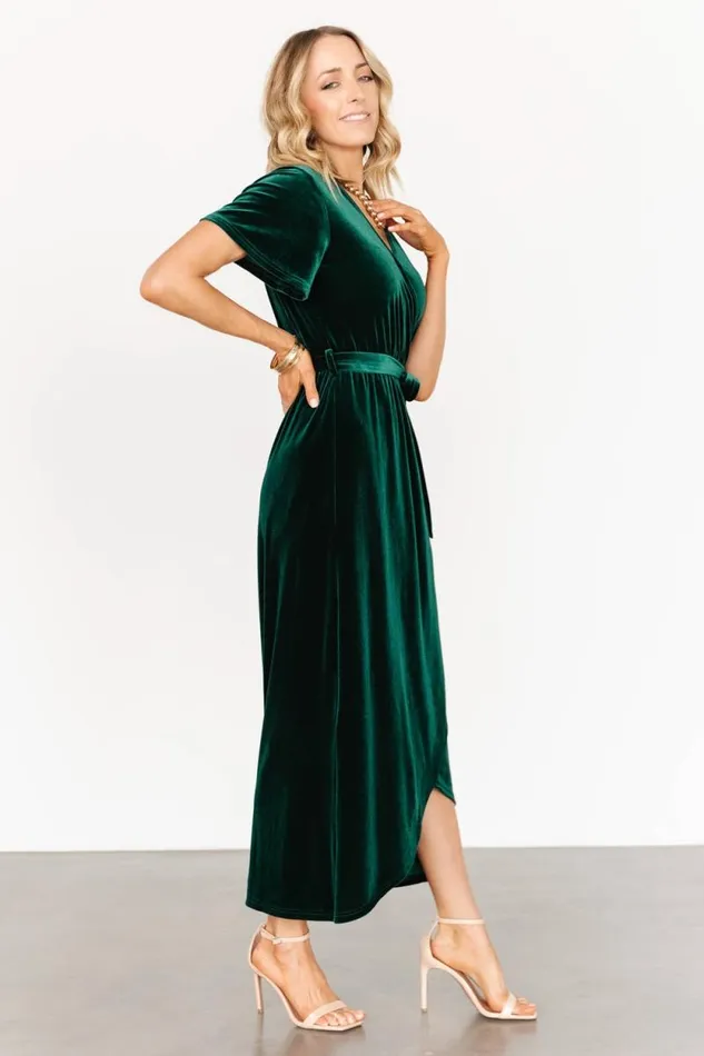 Women Nadine Velvet Midi Dress Green Baltic Born Bump Friendly Women Nadine Velvet Midi Dress Green Baltic Born Bump Friendly