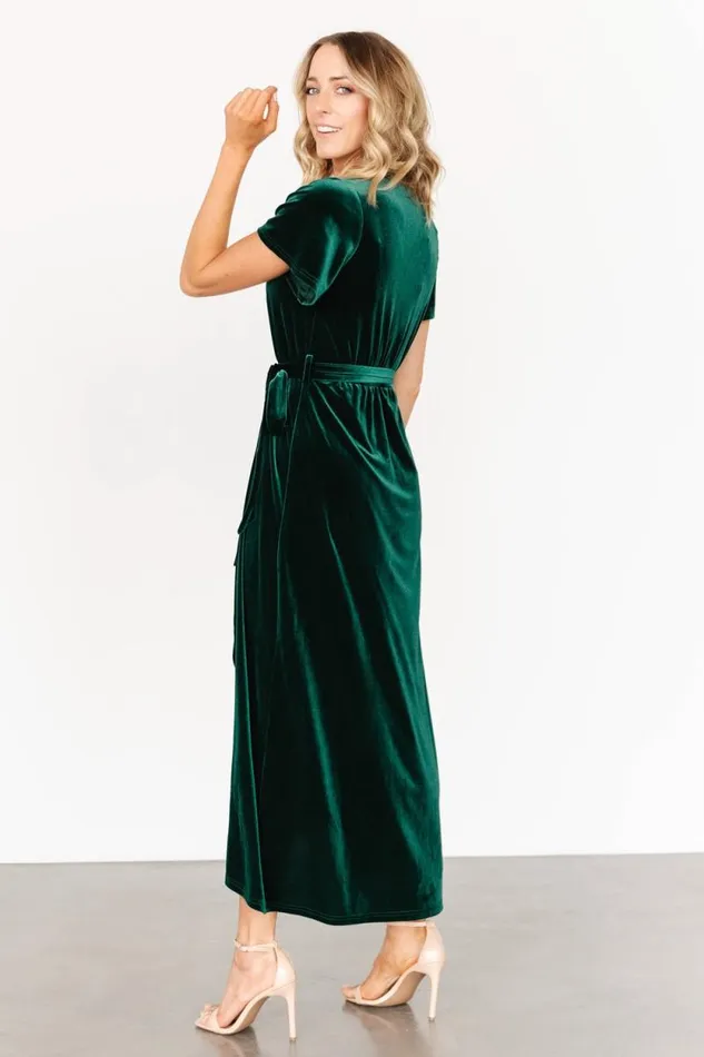 Women Nadine Velvet Midi Dress Green Baltic Born Bump Friendly Women Nadine Velvet Midi Dress Green Baltic Born Bump Friendly