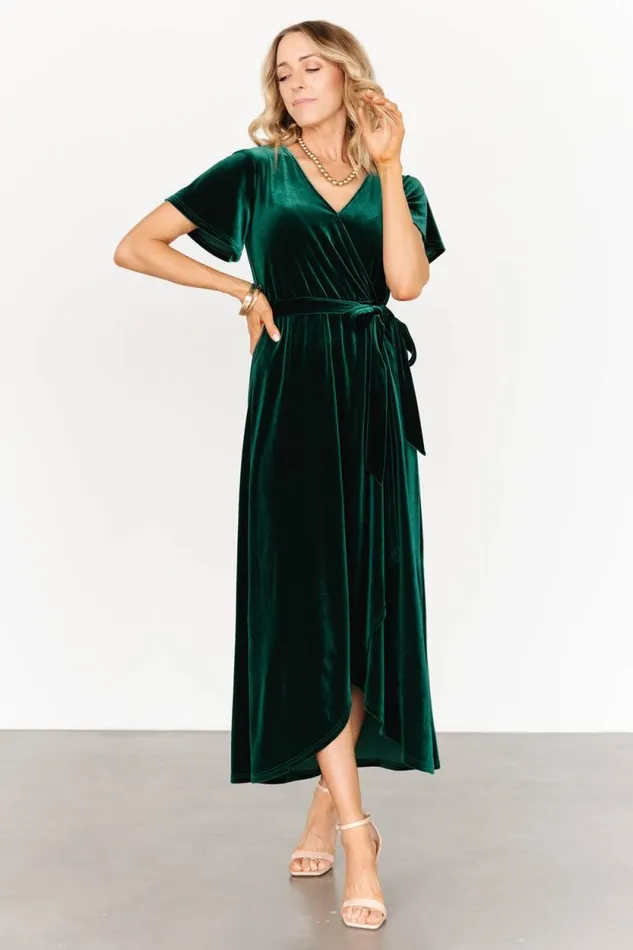 Women Nadine Velvet Midi Dress Green Baltic Born Bump Friendly Women Nadine Velvet Midi Dress Green Baltic Born Bump Friendly
