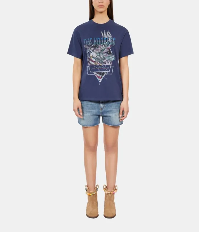 Women Navy Blue Tshirt With Lacing And Eagle Serigraphy THE KOOPLES Tshirts