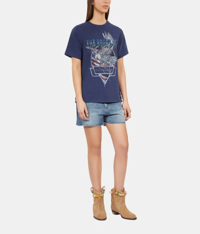 Women Navy Blue Tshirt With Lacing And Eagle Serigraphy THE KOOPLES Tshirts