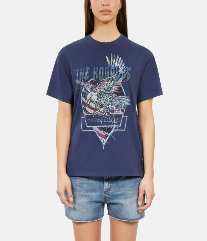 Women Navy Blue Tshirt With Lacing And Eagle Serigraphy THE KOOPLES Tshirts