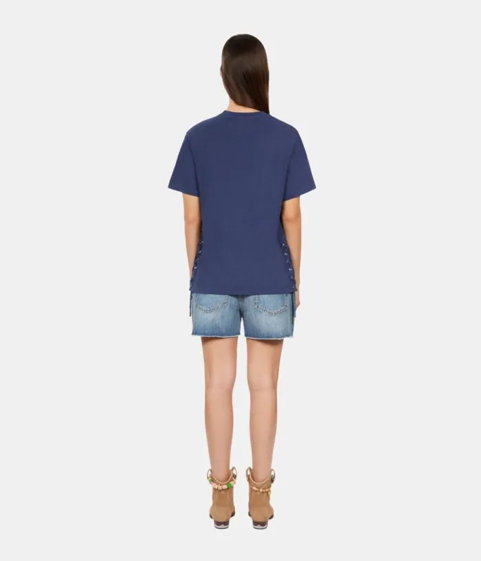 Women Navy Blue Tshirt With Lacing And Eagle Serigraphy THE KOOPLES Tshirts