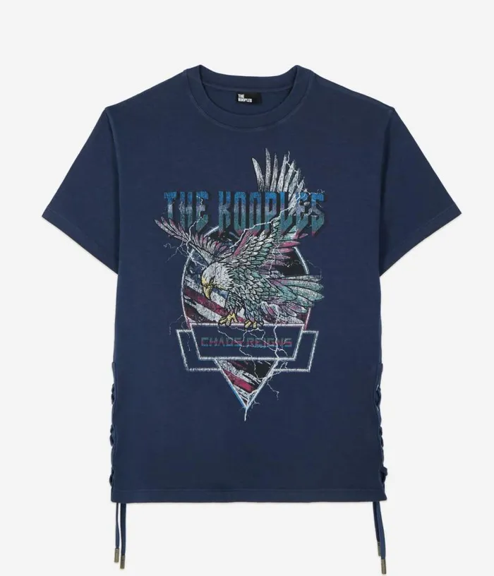 Women Navy Blue Tshirt With Lacing And Eagle Serigraphy THE KOOPLES Tshirts