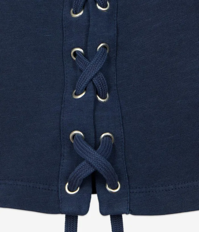 Women Navy Blue Tshirt With Lacing And Eagle Serigraphy THE KOOPLES Tshirts