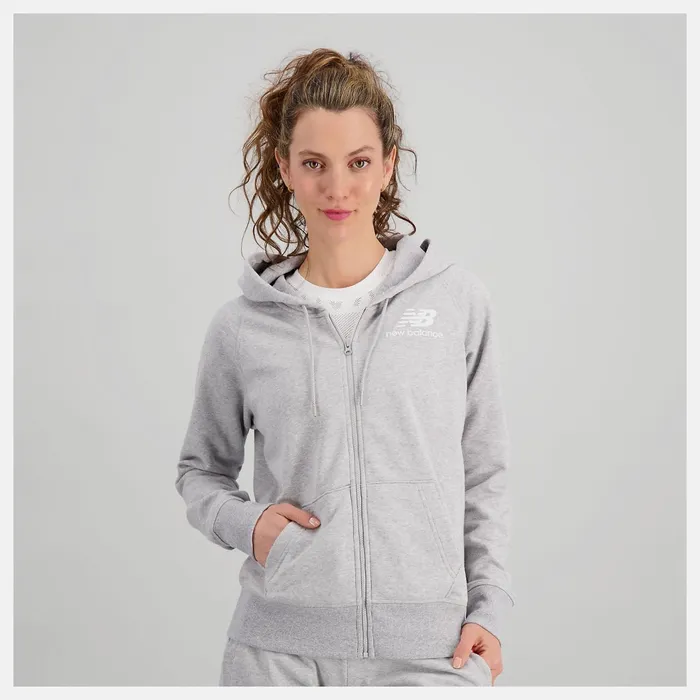 Women NB Essentials Full Zip Hoodie Athletic Grey New Balance Jackets and Vests