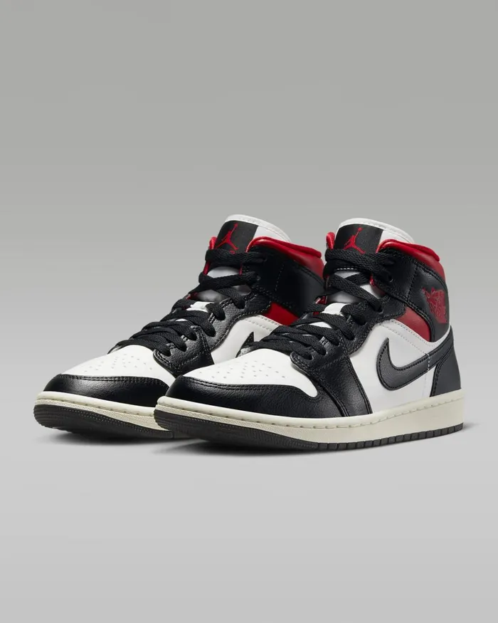 Women Nike All Shoes Air Jordan 1 Mid Blacksailgym Red