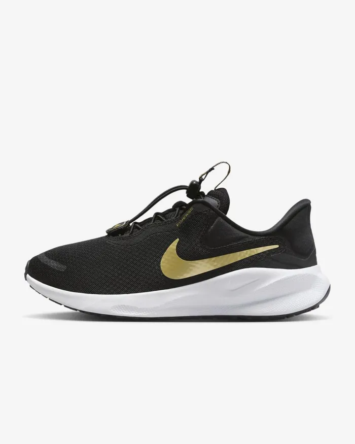 Women Nike All Shoes Revolution 7 EasyOn Blackwhitedark Smoke Greymetallic Gold