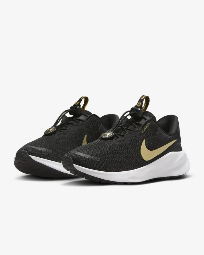 Women Nike All Shoes Revolution 7 EasyOn Blackwhitedark Smoke Greymetallic Gold