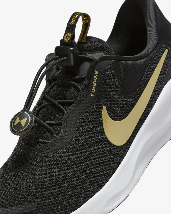 Women Nike All Shoes Revolution 7 EasyOn Blackwhitedark Smoke Greymetallic Gold