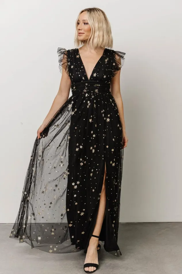 Women Nova Shimmer Maxi Dress Black Gold Baltic Born Embellished and Sequined Women Nova Shimmer Maxi Dress Black Gold Baltic Born Embellished and Sequined