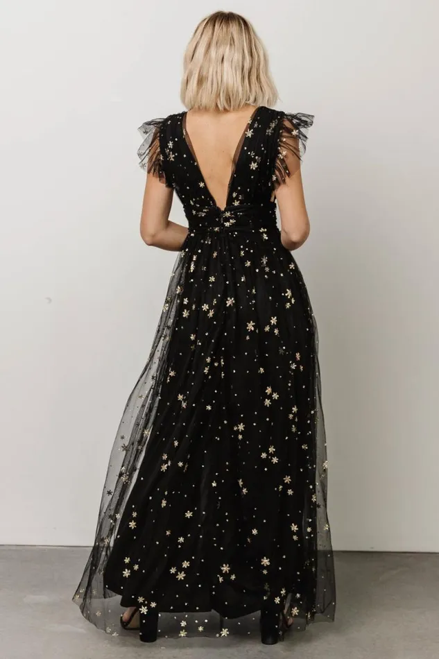 Women Nova Shimmer Maxi Dress Black Gold Baltic Born Embellished and Sequined Women Nova Shimmer Maxi Dress Black Gold Baltic Born Embellished and Sequined