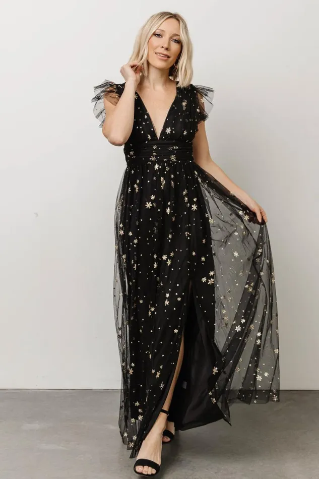 Women Nova Shimmer Maxi Dress Black Gold Baltic Born Embellished and Sequined Women Nova Shimmer Maxi Dress Black Gold Baltic Born Embellished and Sequined
