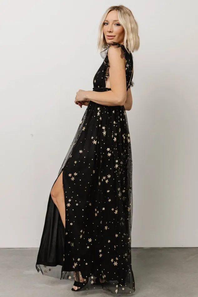 Women Nova Shimmer Maxi Dress Black Gold Baltic Born Embellished and Sequined Women Nova Shimmer Maxi Dress Black Gold Baltic Born Embellished and Sequined