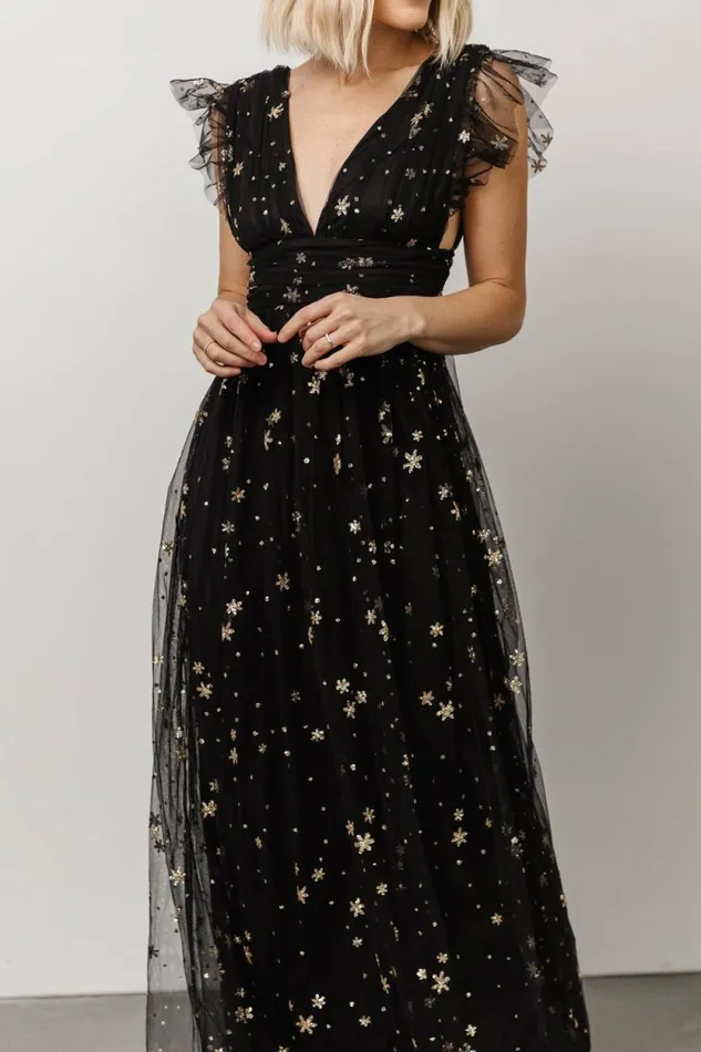 Women Nova Shimmer Maxi Dress Black Gold Baltic Born Embellished and Sequined Women Nova Shimmer Maxi Dress Black Gold Baltic Born Embellished and Sequined