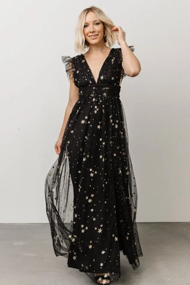 Women Nova Shimmer Maxi Dress Black Gold Baltic Born Embellished and Sequined Women Nova Shimmer Maxi Dress Black Gold Baltic Born Embellished and Sequined
