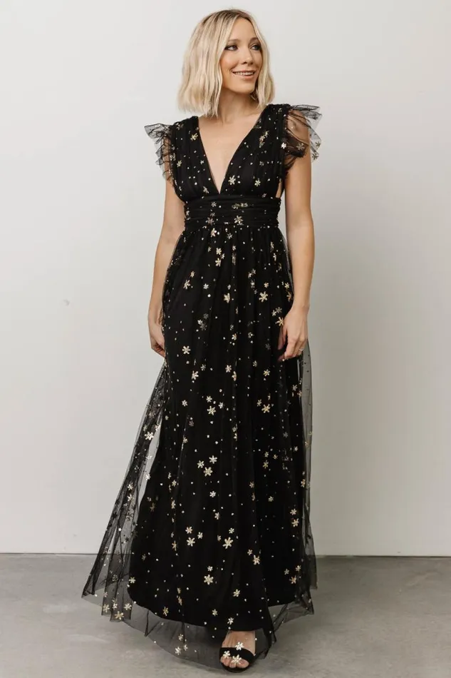 Women Nova Shimmer Maxi Dress Black Gold Baltic Born Embellished and Sequined Women Nova Shimmer Maxi Dress Black Gold Baltic Born Embellished and Sequined