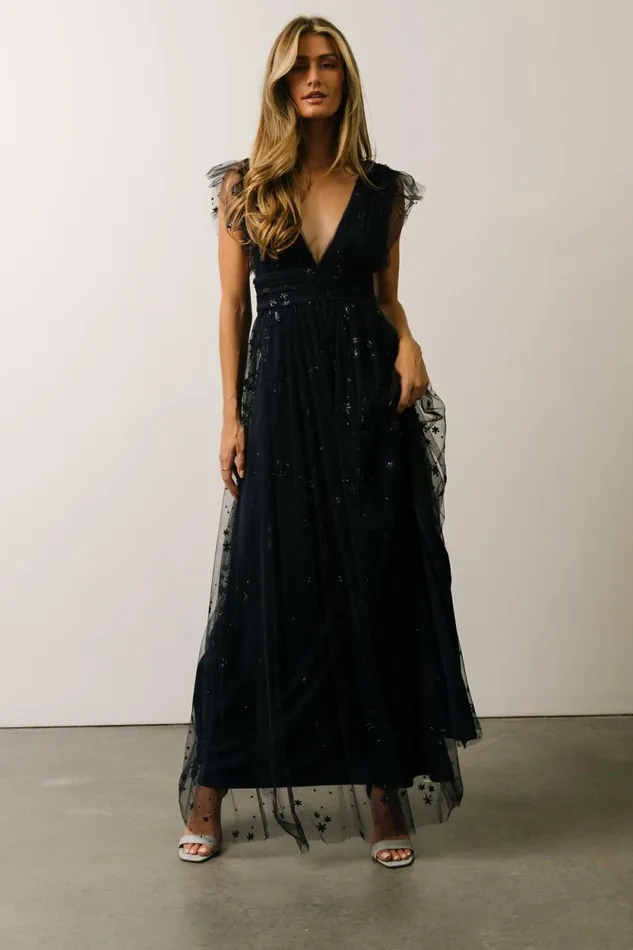 Women Nova Shimmer Maxi Dress Navy Baltic Born Embellished and Sequined Women Nova Shimmer Maxi Dress Navy Baltic Born Embellished and Sequined