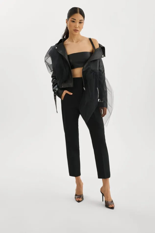 Women OBELIA Tulle and Leather Biker Jacket Black LAMARQUE Leather Jackets Women OBELIA Tulle and Leather Biker Jacket Black LAMARQUE Leather Jackets
