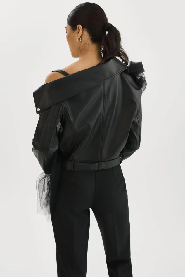 Women OBELIA Tulle and Leather Biker Jacket Black LAMARQUE Leather Jackets Women OBELIA Tulle and Leather Biker Jacket Black LAMARQUE Leather Jackets