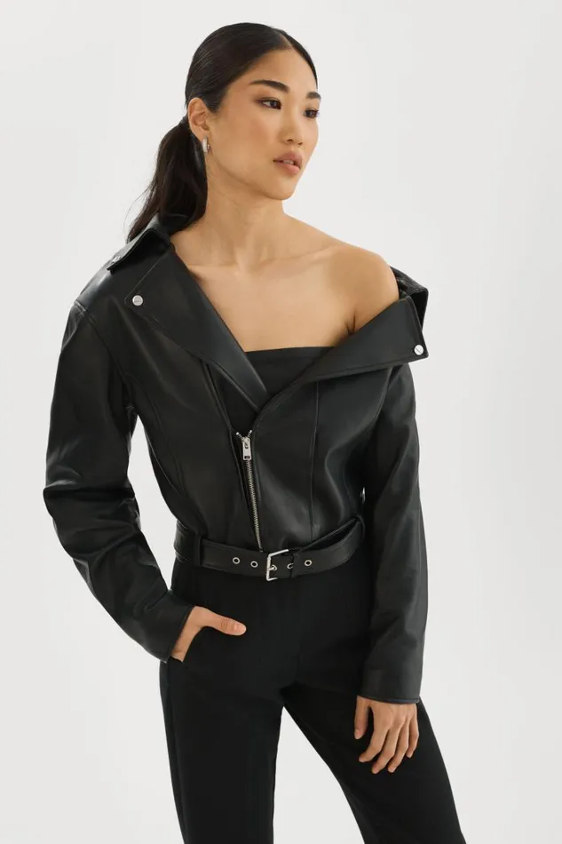 Women OBELIA Tulle and Leather Biker Jacket Black LAMARQUE Leather Jackets Women OBELIA Tulle and Leather Biker Jacket Black LAMARQUE Leather Jackets