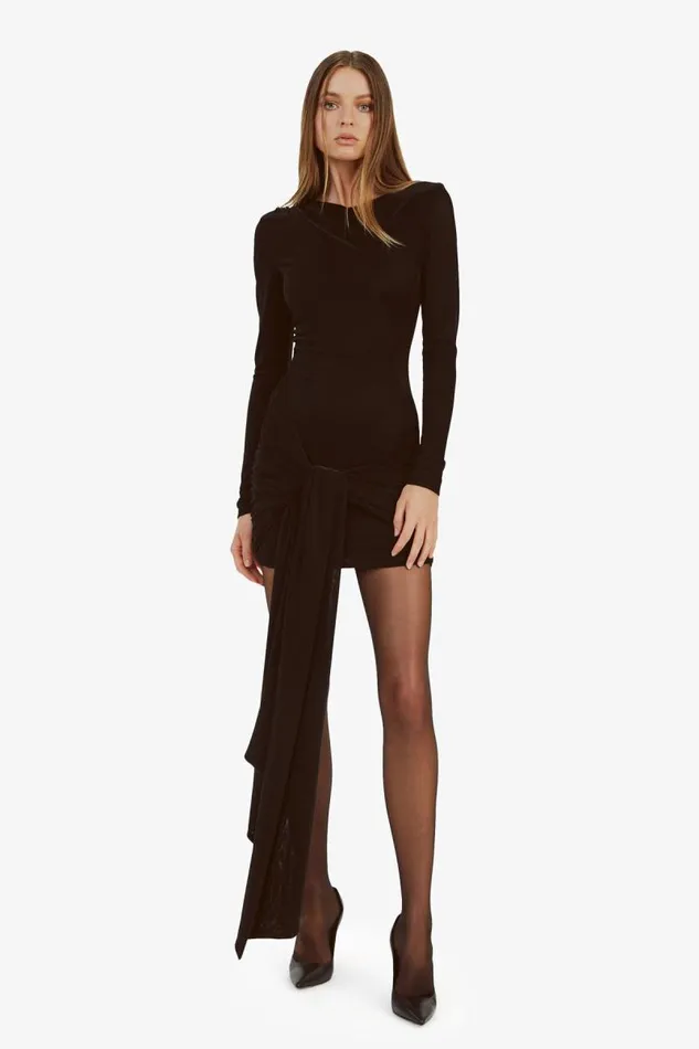 Women Occasion Dresses Bardot Cassidy Tie Front Dress In Black Black Women Occasion Dresses Bardot Cassidy Tie Front Dress In Black Black